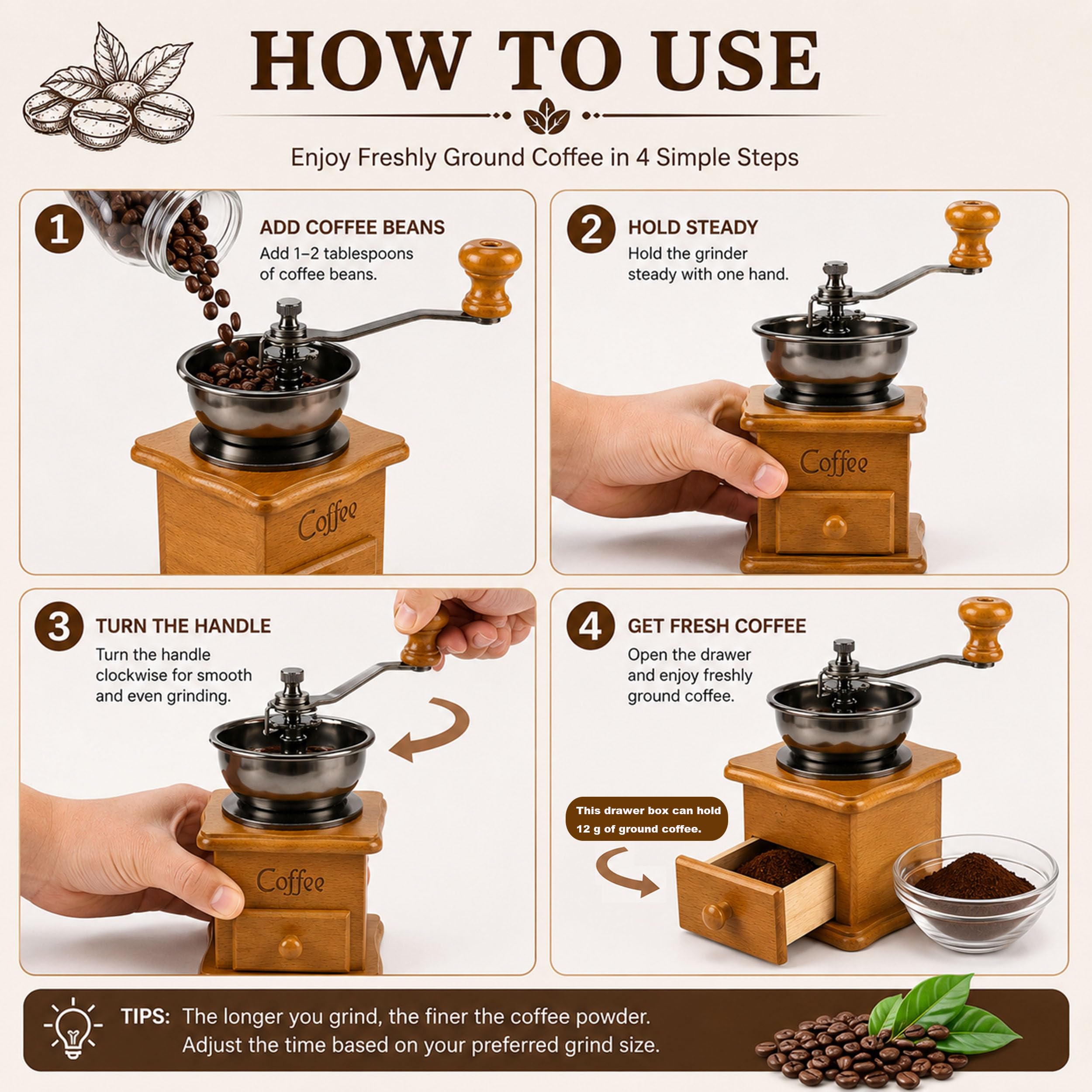 Amazon | Coffee Mill Grinder - Manual Coffee Grinder with
